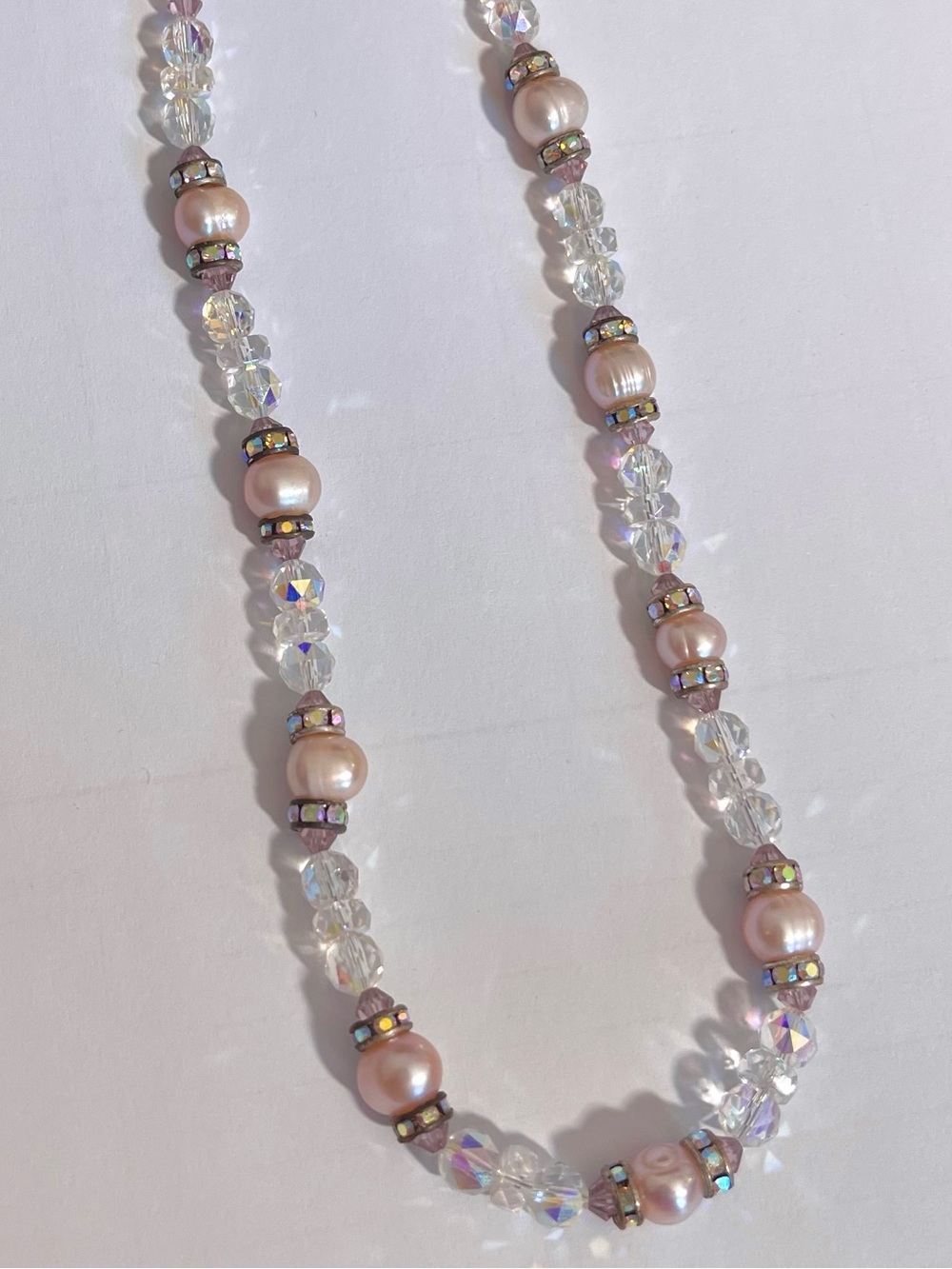 Freshwater Pearl and Crystal Bead Necklace in Light Pink